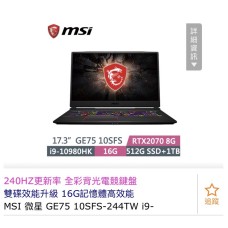 MSI 微星 GE75 10SFS-244TW i9-