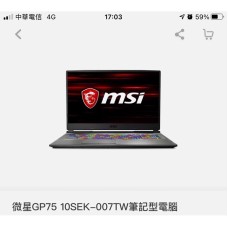 10代i7★RTX2060獨顯 MSI微星 GP75 10SEK-007TW 17吋電競筆電